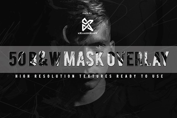 【图片素材】50张抽象污渍划痕涂鸦手绘不规则纹理黑白遮罩照片叠加合成素材 50 BW Mask Overlay Textures