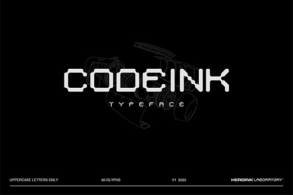 【字体】时尚扭曲抽象酸性艺术复古设计装饰字体 Heroink – Codeink Font