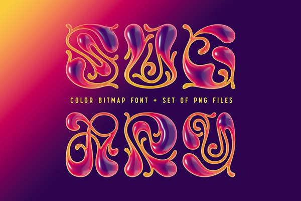 【字体】3D渲染多彩光泽平滑曲线甜美糖果英文艺术字体 Sugary – Bitmap Color Font