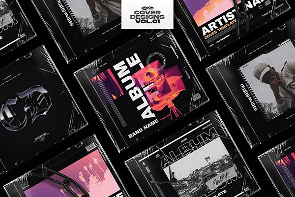 【PSD模板】5款潮流嘻哈酸性摇滚音乐CD唱片专辑封面创意设计PSD模板 Flyerwrk – Cover Design Templates Vol.1