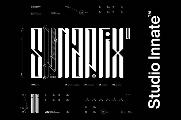 【字体】现代时尚简约抽象细长设计字母数字英文艺术装饰非衬线字体 Studio Innate – Synaptix