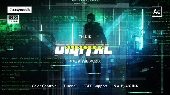 【AE模板】未来数字科技幻灯片图文介绍展示动画(含模板音乐) Sci-Fi Digital Slideshow