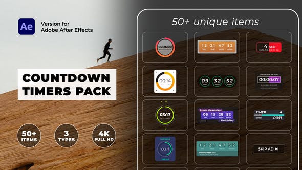 【AE模板】50组现代可视化设计数字时间倒计时图形动画 Countdown Timers Pack