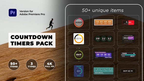 【PR模板】50组现代可视化设计数字时间倒计时图形动画 Countdown Timers Pack