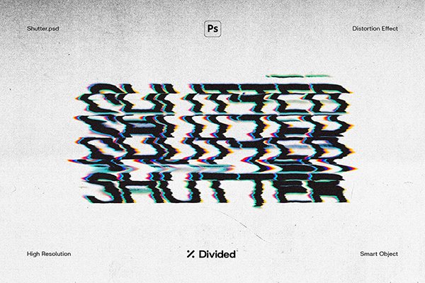 【PSD模板】故障扭曲毛刺失真效果文本标题Logo特效PSD样机模板 Shutter Distortion Text Effect