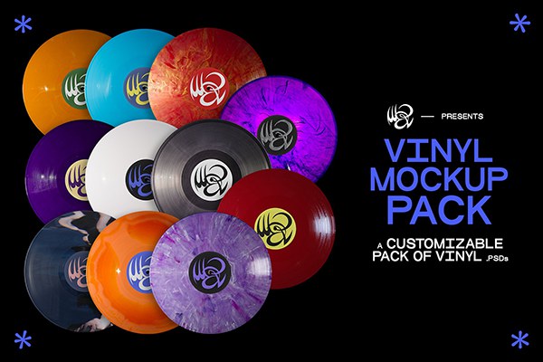 【PS样机】11种彩色乙烯基黑胶唱片CD音乐光碟包装设计PS样机模板 Colored Vinyls Mockup Pack