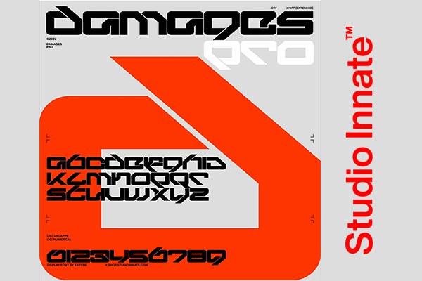 【字体】赛博科幻机能工业风街头新潮艺术英文装饰字体 Studio Innate – Damages Pro