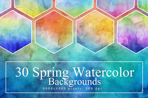 【图片素材】30张春季水彩画涂鸦手绘插画创作背景纹理素材 30 Spring Watercolor Backgrounds