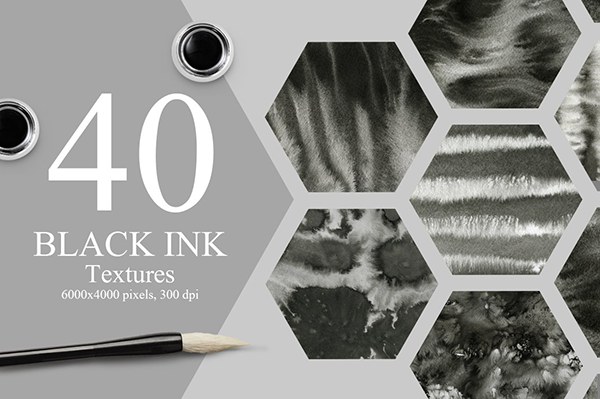 【图片素材】40张黑色水墨画液体颜料晕染背景纹理图片素材 40 Black Ink Textures