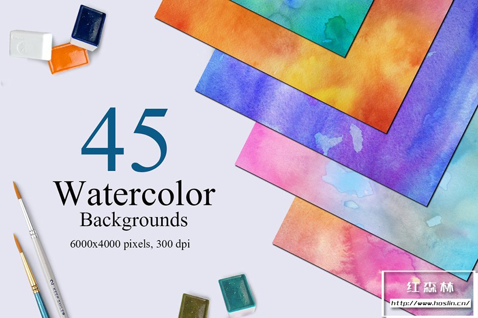 【图片素材】45张淡雅自然水粉手工画水彩纹理背景图片素材 45 Rainbow Watercolor Backgrounds插图