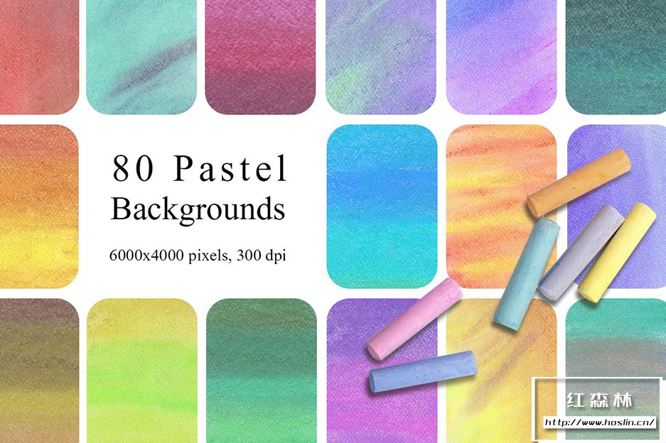【图片素材】80张彩虹粉笔画粗糙颗粒纹理背景图片素材 80 Rainbow Pastel Paper Textures插图