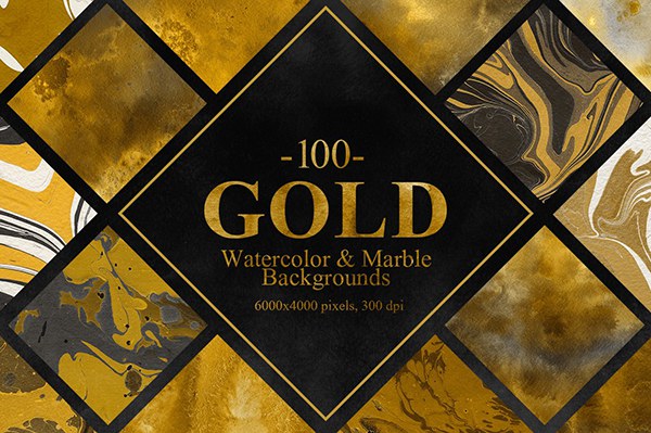 【图片素材】100张圣诞节奢华金色水彩大理石背景艺术纹理图片素材 100 Christmas Gold Watercolor&Marble Set