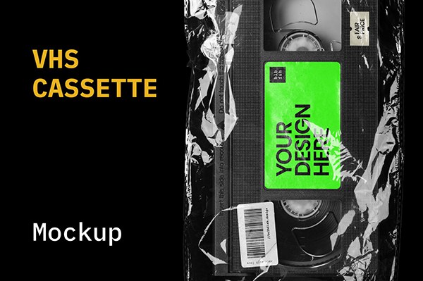 【PS样机】潮流复古老物件VHS磁带录像带覆膜包装设计PSD样机模板 VHS Cassette Mockup