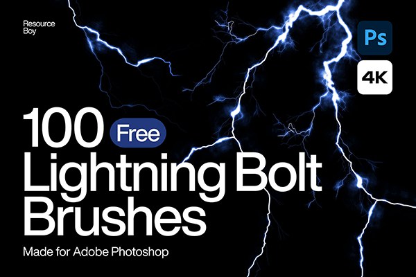 【PS笔刷】100支4K高清闪电雷电光效PS笔刷 100 Lightning Bolt Photoshop Brushes