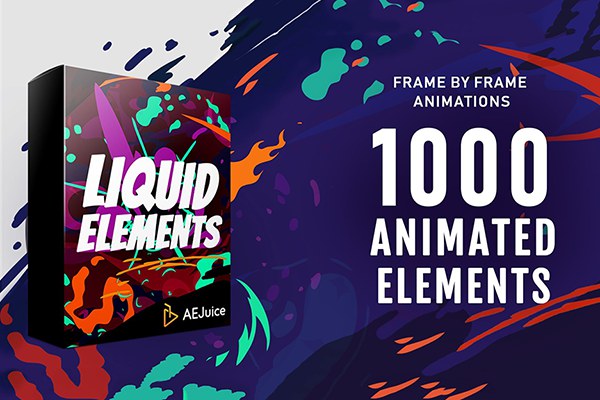 【AE/PR模板/4K视频素材】1000个手绘液体闪光流体二维卡通动画元素包 AEJuice – Liquid Elements