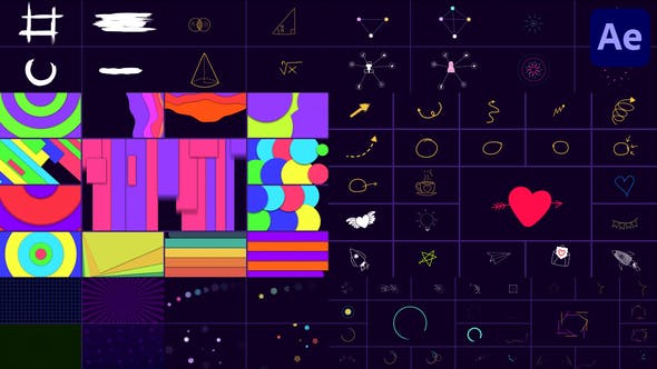 【AE模板】100个二维卡通手绘箭头涂鸦动态图形MG元素动画 Shape Elements Pack