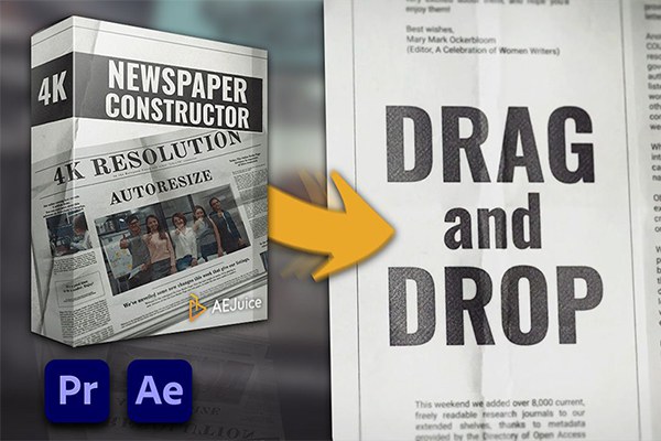 【AE/PR模板】突发新闻报纸头条图文场景展示动画 AEJuice – Newspaper Constructor