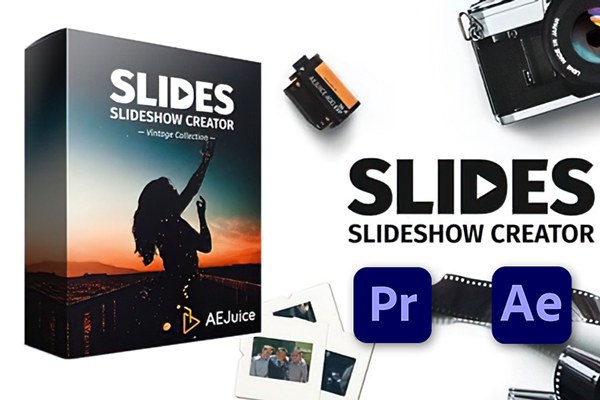 【AE/PR模板】复古老电影胶片边框幻灯片展示动画 AEJuice – Slides：Vintage Collection