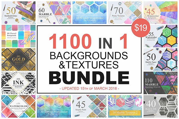 【图片素材】1100+水彩插画大理石丙烯酸液态水墨闪光粉彩金属纹理背景图片素材合集 1100 Artistic Backgrounds Bundle