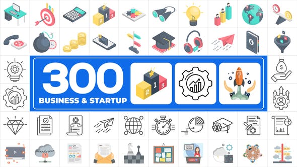 【AE模板】300个简约抽象公司企业商业图标动画 Icons Pack – Business & Startups