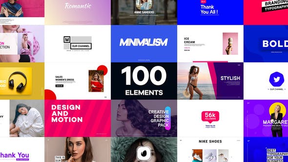 【AE模板】100个现代时尚图形文字排版展示动画 Modern Graphic & Transition Pack