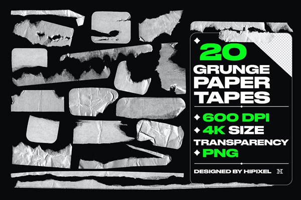 【PNG素材】20张复古撕裂损坏不干胶胶带贴纸PNG图片素材 20 Grunge Paper Tapes