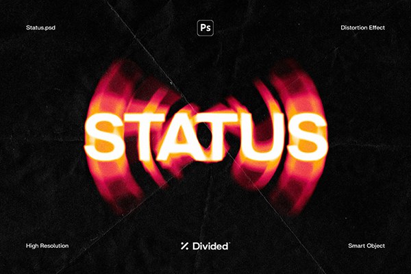 【PSD模板】复古胶片烧伤纹理文本失真模糊扭曲特效PSD模板 Divided – Status