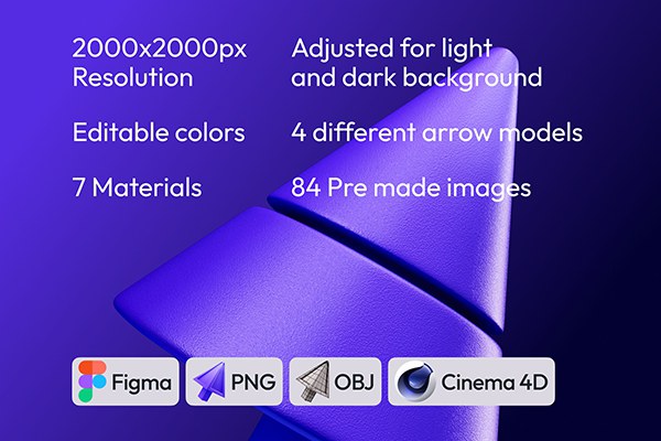 56种3D立体箭头APP网站界面设计C4D图标模型设计UI素材 3D arrows, 4 shapes, 7 materials