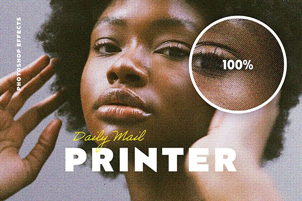 【PSD模板】复古印刷工艺报刊杂志书籍粗糙油墨纹理效果PSD特效模板 Daily Mail Printer Photoshop Effects