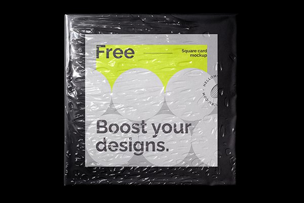 【PS样机】方形塑料气泡薄膜卡片包装效果PS样机 Square Card With Plastic Bag Vol.1