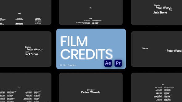 【AE/PR模板】27组电影片头片尾演员职工制作人文字标题动画 Film Credits