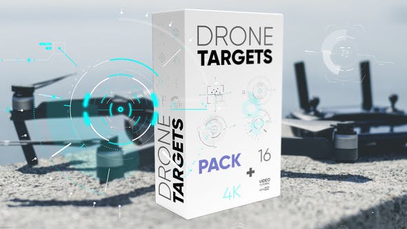 【AE模板】16种无人机空中视角追踪锁定运动目标HUD科幻界面动画 Drone Targets Pack 4K
