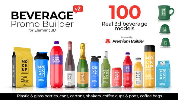 【AE脚本】100个真实三维饮料瓶子包装展示动画预设 Beverage Promo Builder