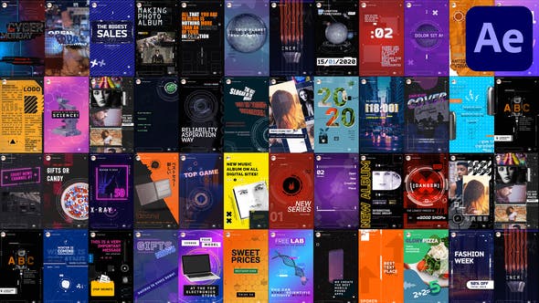 【AE模板】45款潮流时尚科技感赛博朋克图文故事排版动画 Cyberpunk Instagram Stories