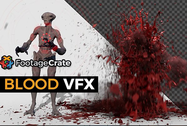 【4K视频素材】104个4K血液流淌飞溅子弹伤口流血视频特效含透明通道 Production Crate – Blood Impacts