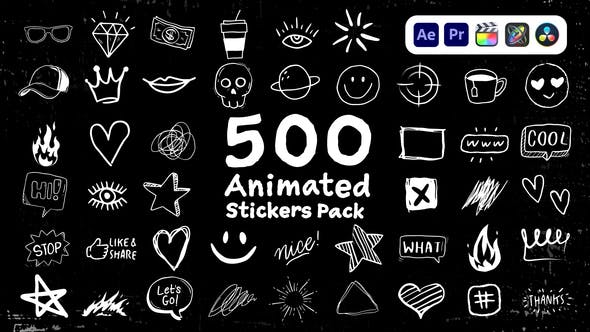 【视频素材】500个手绘卡通图形贴纸动画 Animated Stickers Pack
