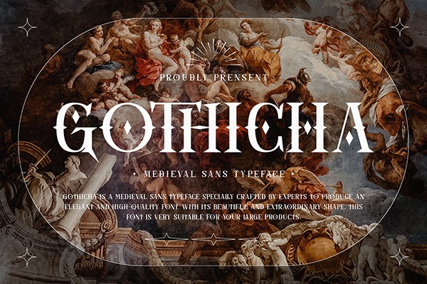 【字体】优雅复古哥特风品牌标志包装艺术设计衬线英文字体 Gothicha Sans Business Font