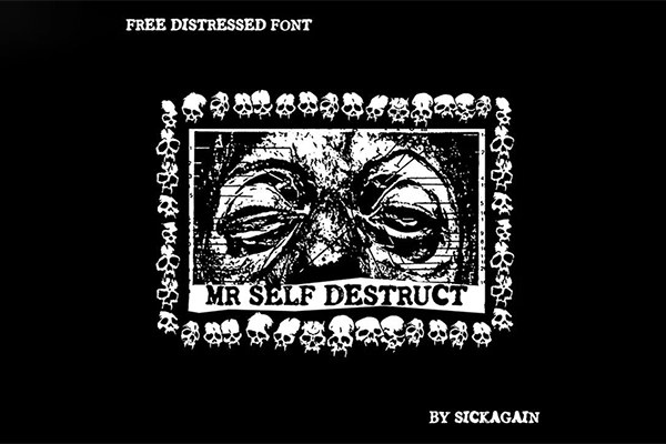 【字体】复古仿旧垃圾艺术小众逆反差毛边设计英文字体 Mr Self Destruct Font