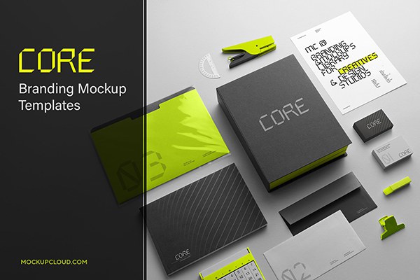 【PS样机】21款名片信封信纸文具品牌vi应用设计作品展示效果PS样机 Core Branding Mockup Kit