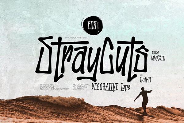 【字体】时尚艺术手写苍劲折线切割设计英文装饰字体 Stray Cuts – Decorative Type
