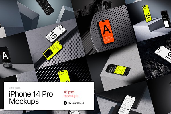 【PS样机】16款苹果手机 iPhone 14 Pro 手机场景展示PS模型样机 A-Mockups：iPhone 14 Pro