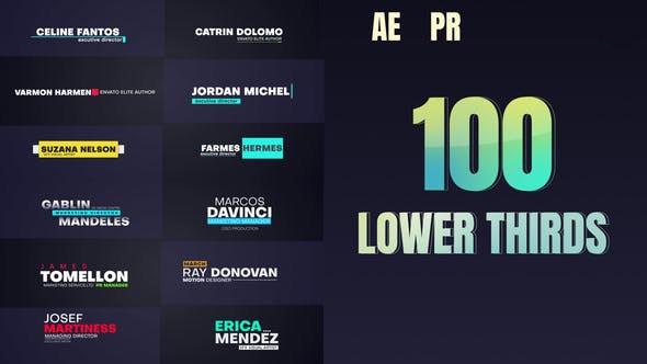 【AE/PR模板】100个现代时尚字幕条标题排版动画 100 LowerThirds