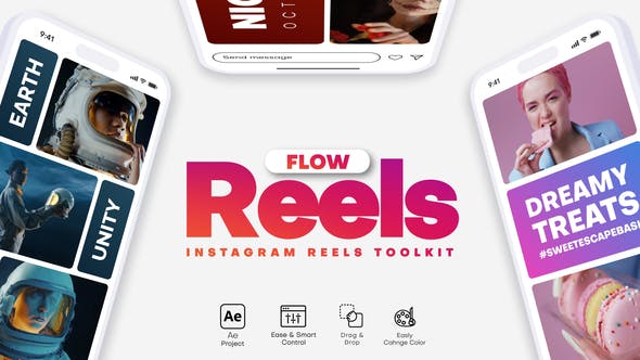 【AE模板】竖屏多画面分屏拼贴图文介绍展示动画 ReelsFlow – Instagram Reels Toolkit