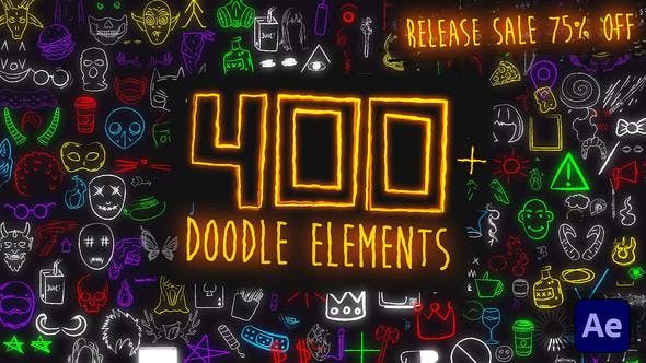 【AE模板】400个手绘线条涂鸦霓虹发光图形元素动画 FLEXLINE | Hand Drawn lines Elements Package