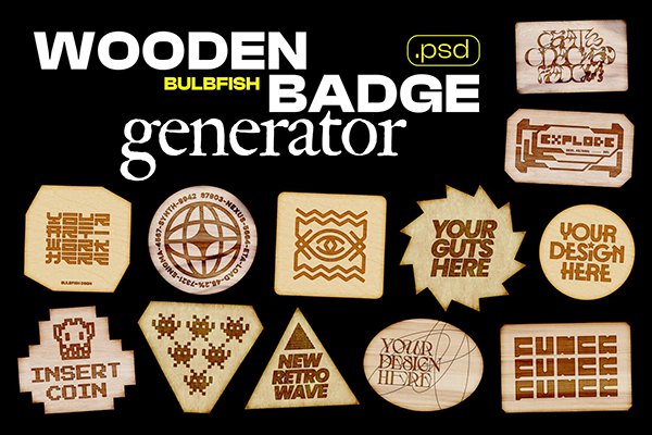 【PS样机】木制徽章标志雕刻灼烧效果品牌Logo生成器PS模板样机 Wooden Badge Generator