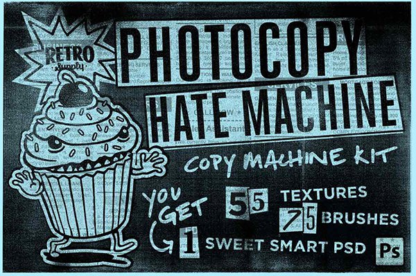 【PSD模板/笔刷】复印打印机影印件墨粉线条颗粒脏污纹理复古特效模板PS笔刷套件 The Photocopy Hate Machine | Photoshop Bundle
