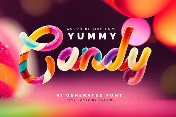 【字体】糖果色扭曲胶囊形态创意设计彩色英文字体 Yummy Candy – Color Bitmap Font