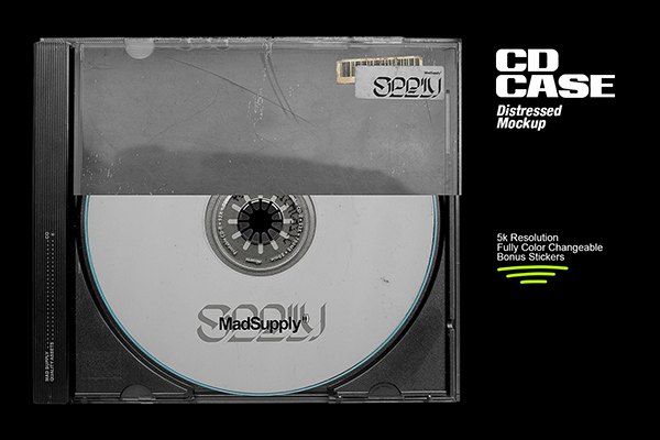 【PS样机】复古仿旧CD包装盒设计划痕纹理展示样机 Distressed CD Jewel Case Mockup