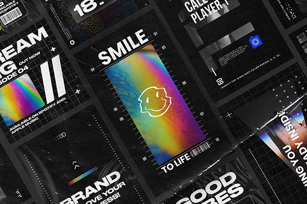 【PSD模板】10款暗黑野兽派酸性电音嘻哈ins风品牌新媒体海报推广PSD模板 Brutalism Instagram Posts and Storie