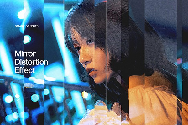 【PSD模板】分形镜面反射变形错位条纹失真玻璃折射照片特效PSD模板 Mirror Distortion Photo Effect